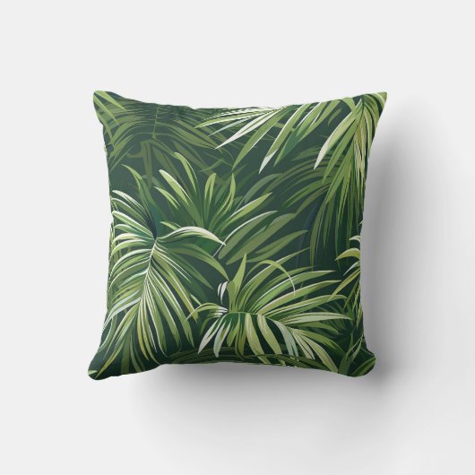 森の緑のヤシの木の異国の離れ花植物 クッション (裏面)