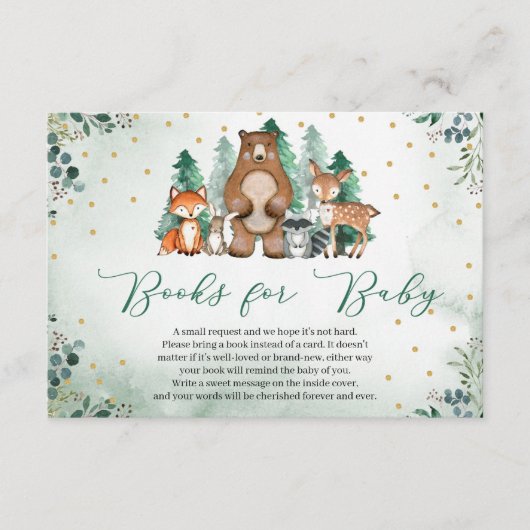 森の緑の動物のブックリクエスト エンクロージャーカード (正面)