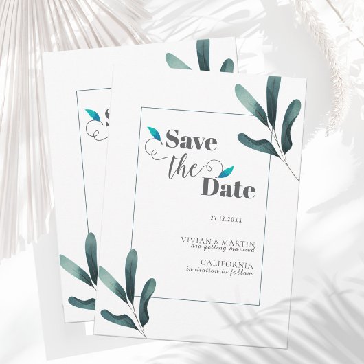 森の緑の書道ユーカリ日付を保存 招待状