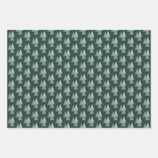 森の緑の松の木クリスマスホリデーウッドランド ラッピングペーパーシート (正面3)