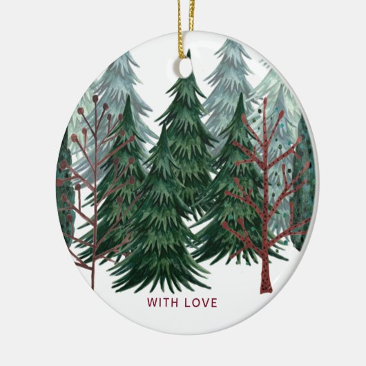 森の緑の松の木クリスマスホリデー自然 セラミックオーナメント (左)
