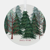 森の緑の松の木クリスマスホリデー自然C ガラスオーナメント (裏面)