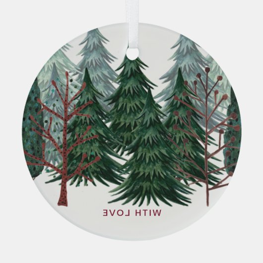 森の緑の松の木クリスマスホリデー自然C ガラスオーナメント (裏面)
