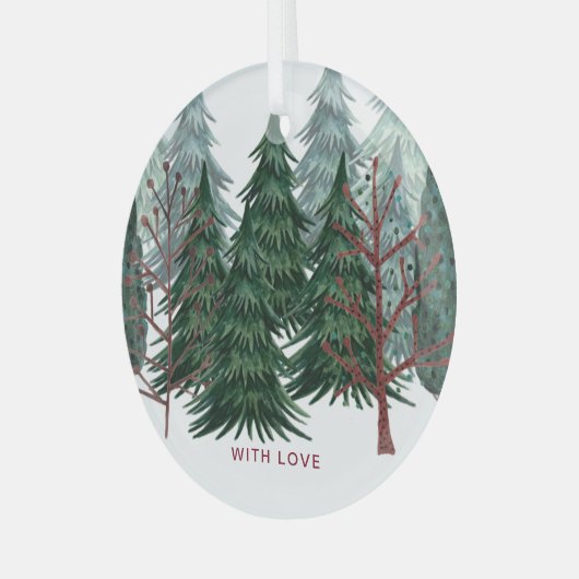 森の緑の松の木クリスマスホリデー自然C ガラスオーナメント (正面左)