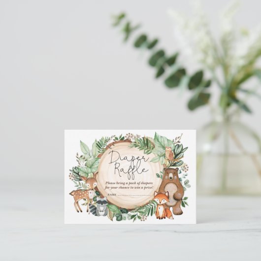 森の緑の森の動物おむつラッフル エンクロージャーカード (スタンド正面)