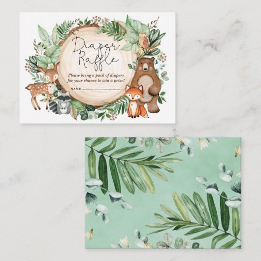 森の緑の森の動物おむつラッフル エンクロージャーカード (正面/裏面)