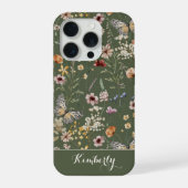 森の緑の水彩野の花パターンネーム  iPhoneケース (裏面)