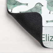 森の緑の水色の鳥の黒いブラシストローク マウスパッド (コーナー)