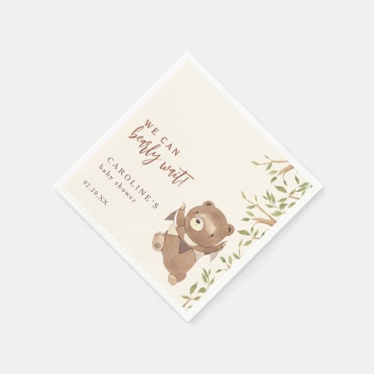 森の緑の私たちは男の子の赤ちゃんシャワーを待つことができる スタンダードカクテルナプキン (角)