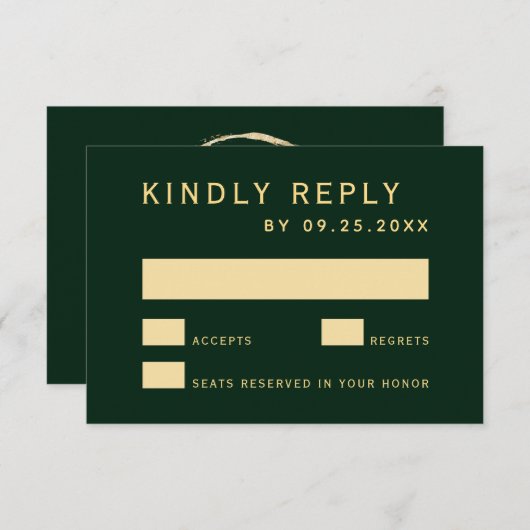 森の緑の素朴金ゴールドサ結婚ークル 出欠カード (正面/裏面)