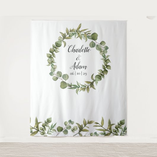 森の緑の結婚式写真ブース背景 タペストリー (正面)