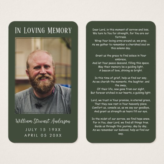 森の緑の葬儀記念祈りの言葉フォトカード (正面&裏面)