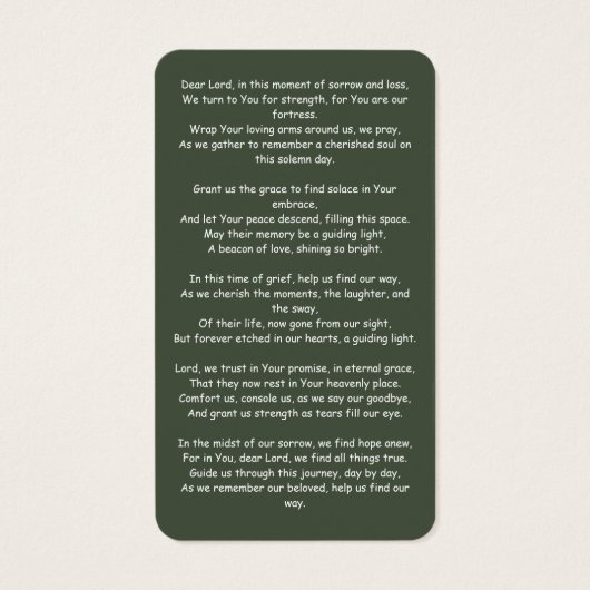 森の緑の葬儀記念祈りの言葉フォトカード (裏面)