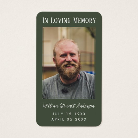 森の緑の葬儀記念祈りの言葉フォトカード (正面)