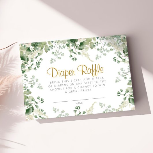 森の緑の赤ちゃんシャワーおむつラッフルカード エンクロージャーカード