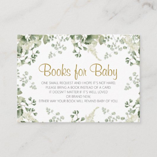 森の緑の赤ちゃんシャワーブックベビーカード エンクロージャーカード (正面)