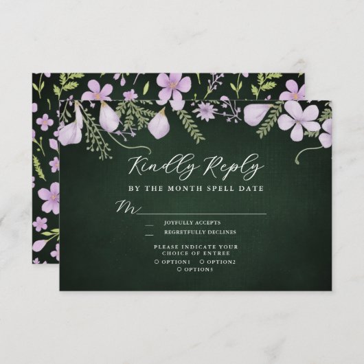 森の緑の野生の花とシダ 出欠カード (正面/裏面)