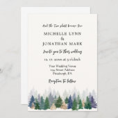 森の緑の金ゴールドのミニマル木クリスチ結婚アン 招待状 (正面/裏面)