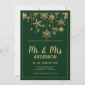 森の緑の金ゴールドスクリプトMR.MRSスノーフレーク結婚の 招待状 (正面)