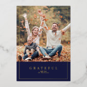 森の緑の金ゴールドフォイル感謝祭の家族の写真 箔シーズンカード (正面)