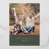 森の緑の金ゴールドフォイル感謝祭の家族の写真c 箔シーズンカード (正面)