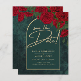 森の緑の金ゴールド赤いバラ冬の日付を保存