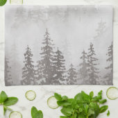 森の緑グレーの霧の山 キッチンタオル (折り畳み)