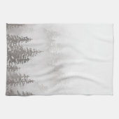 森の緑グレーの霧の山 キッチンタオル (横)