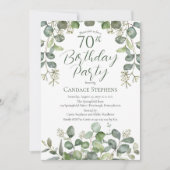 森の緑シードされたユーカリ70th誕生日パーティー 招待状 (正面)