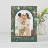 森の緑モダンのアーチ1写真メリークリスマス シーズンカード (スタンド正面)