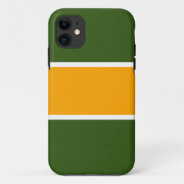 森の緑地にオレンジ白の太いストライプ iPhone 11 ケース
