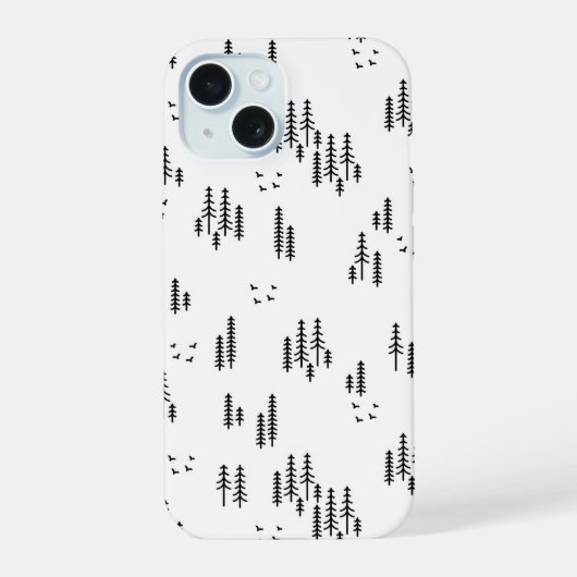 森の線画模様 iPhone 15ケース (裏面)