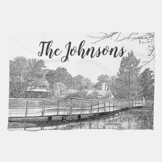 森の美しいスケッチ キッチンタオル (横)