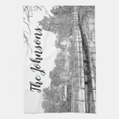 森の美しいスケッチ キッチンタオル (縦)