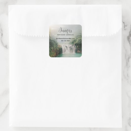 森の美しい滝 スクエアシール (バッグ)