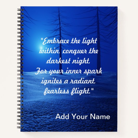 森の美的景観ダークブルーやる気を起こさせる ノートブック (正面)