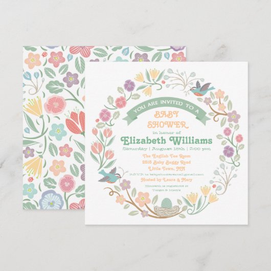 森の花のリース ベイビーシャワーの招待状 招待状 (正面/裏面)