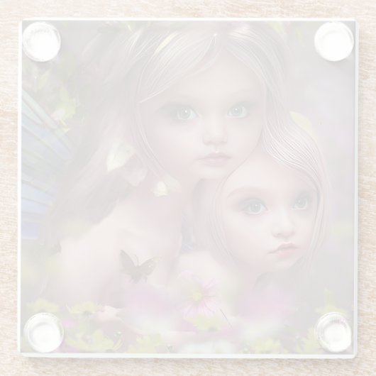 森の花の中の妖精の姉妹 ガラスコースター (裏面)