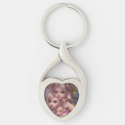 森の花の中の妖精の姉妹 キーホルダー (正面)