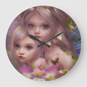森の花の中の妖精の姉妹 ラージ壁時計 (正面)