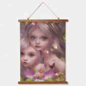 森の花の中の妖精の姉妹 吊り下げ型タペストリー (正面)