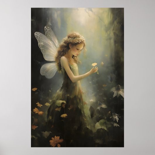 森の花の妖精、サージグリーンのカントリーロアプリント ポスター (正面)