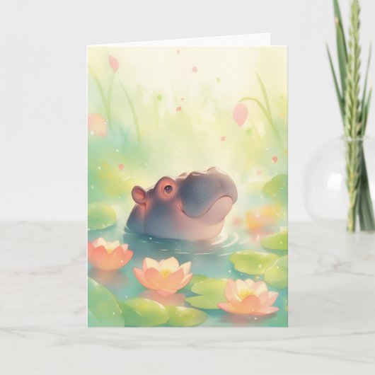 森の花咲くカバの池のリゾート カード (正面)