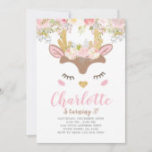 森の花、かわいい鹿の誕生日 招待状 (正面)