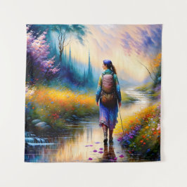 森の芸術作品の中を歩く タペストリー