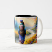 森の芸術作品の中を歩く ツートーンマグカップ (正面右)