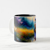 森の芸術作品の中を歩く ツートーンマグカップ (正面左)