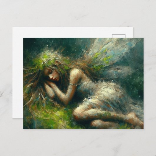 森の苔むした畑で眠っているゴージャスな妖精 ポストカード (正面/裏面)