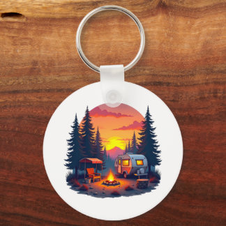 森の荒野の夕日にキャンプ キーホルダー