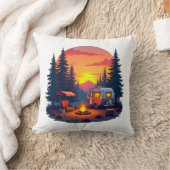 森の荒野の夕日にキャンプ クッション (ブランケット)